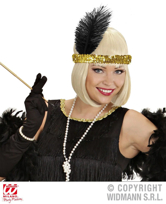 Fascia per testa in paillettes piuma nera - tuttocostumi.it