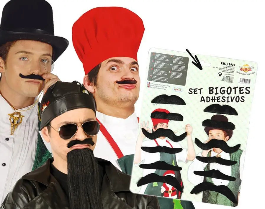 Confezione con 12 baffi assortiti - tuttocostumi.it
