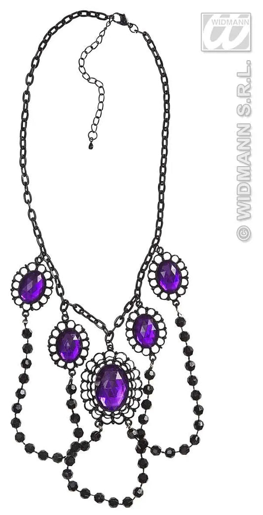 Collana girocollo con perline nere e gemme viola - tuttocostumi.it