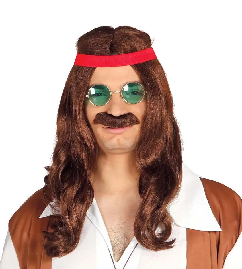 Parrucca con fascia rossa HIPPIE - tuttocostumi.it