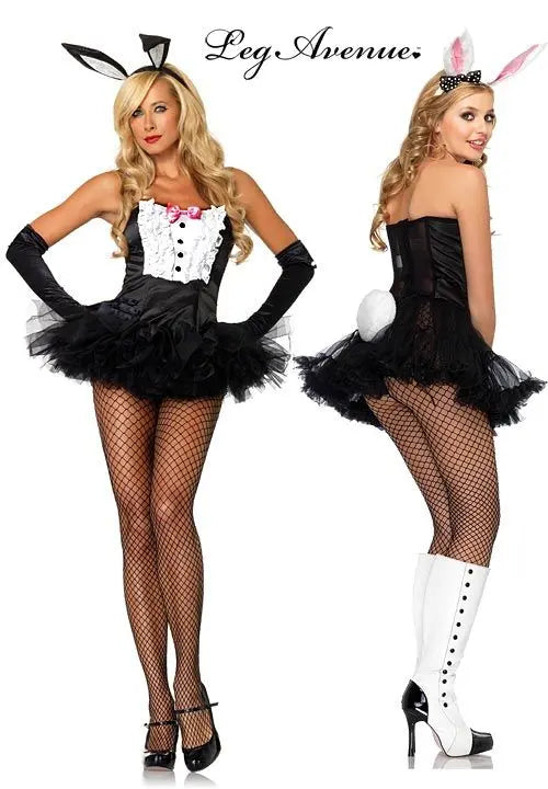 Bustino nero/bianco in raso con fiocco di Leg Avenue - tuttocostumi.it