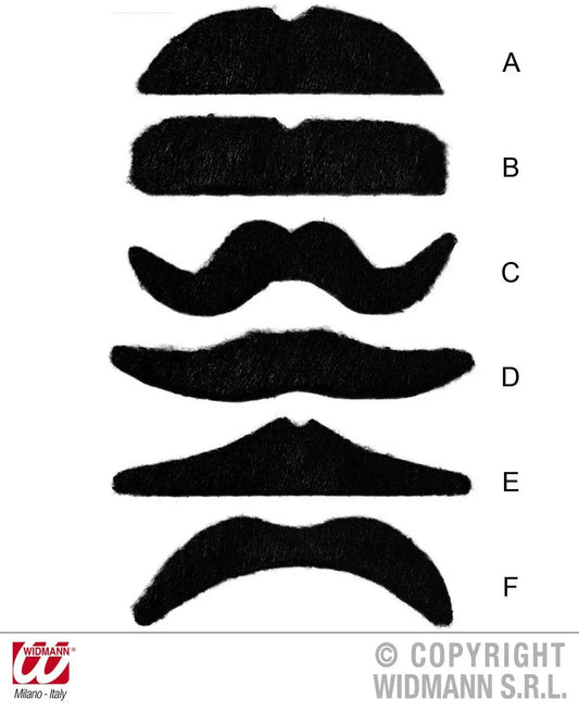 Baffi finti neri adesivi in tagli assortiti – guida all'applicazione di barbe e baffi finti