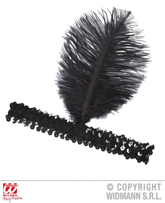 Fascia in paillettes nera con piuma nera - tuttocostumi.it