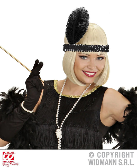 Fascia in paillettes nera con piuma nera - tuttocostumi.it