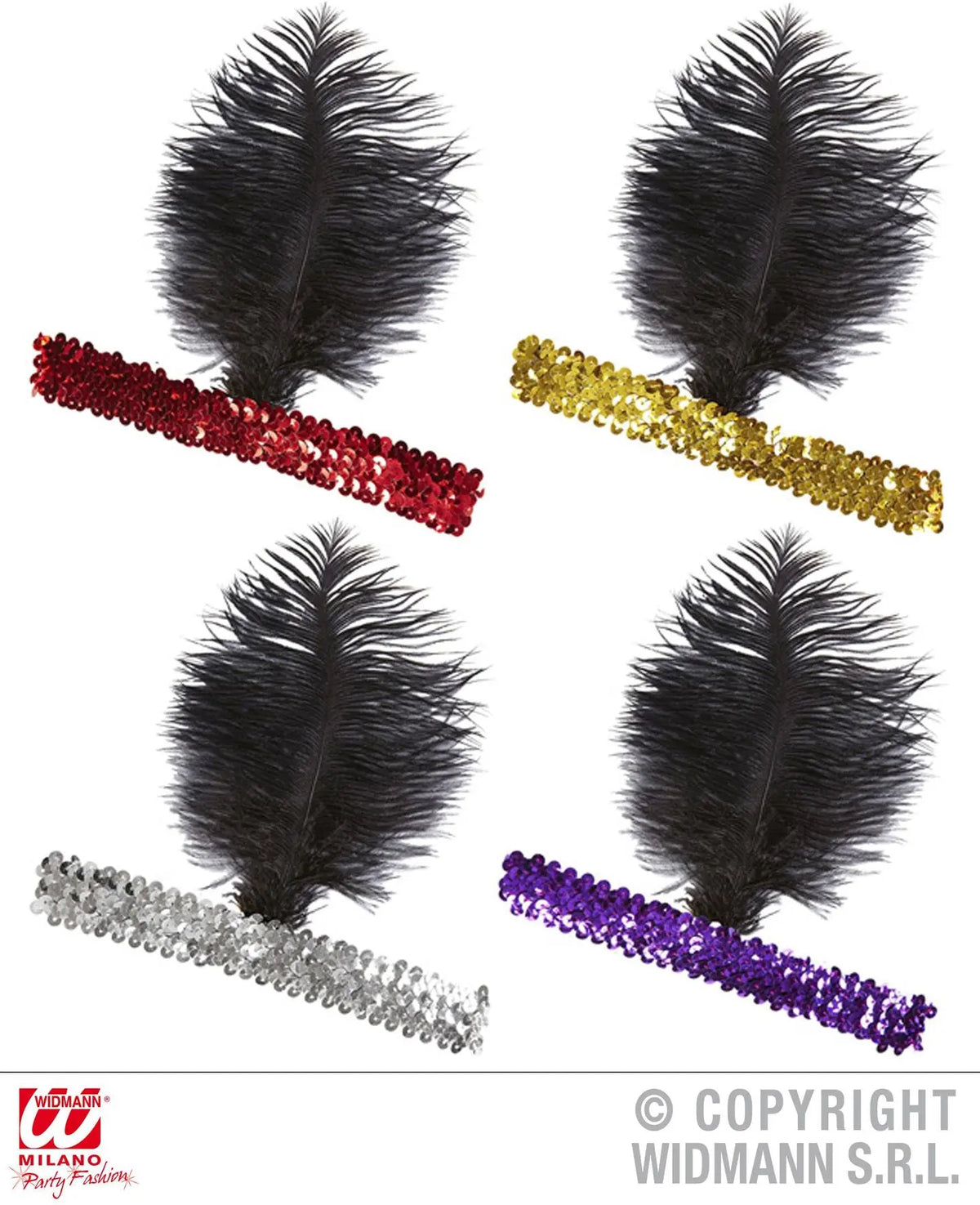 Fascia per testa in paillettes piuma nera - tuttocostumi.it