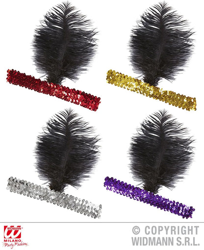 Fascia per testa in paillettes piuma nera - tuttocostumi.it