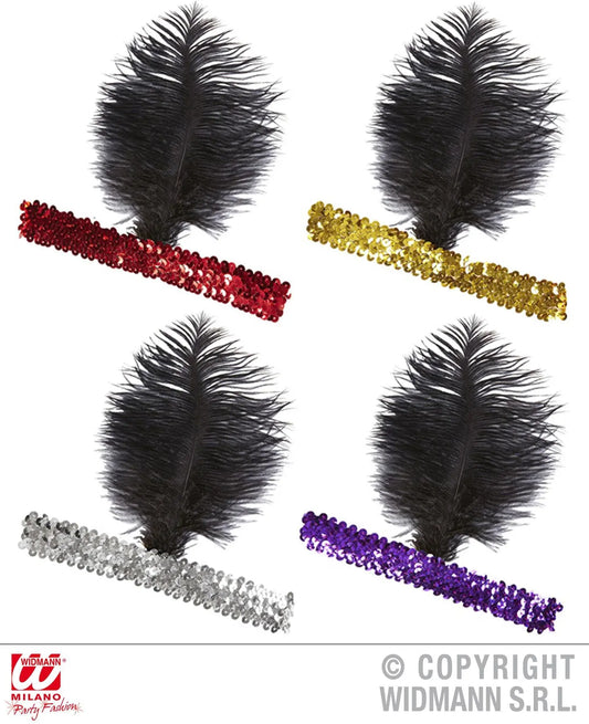 Fascia per testa in paillettes piuma nera - tuttocostumi.it