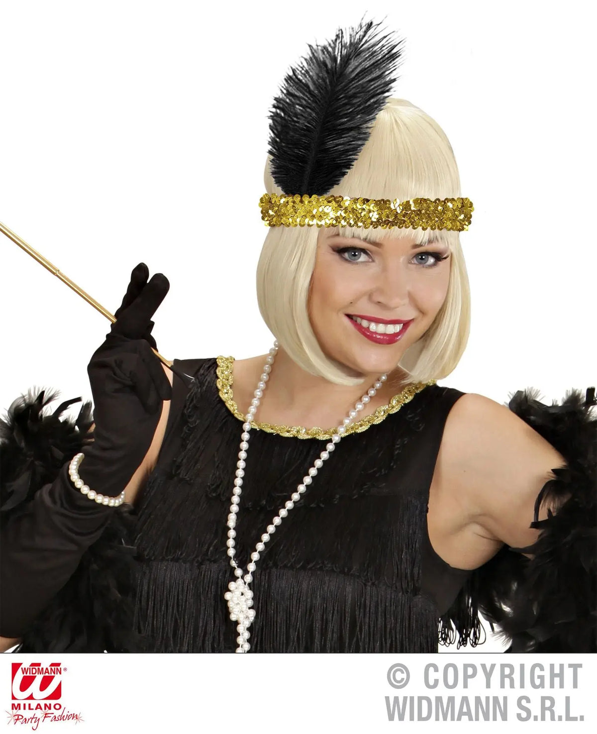 Fascia per testa in paillettes piuma nera - tuttocostumi.it
