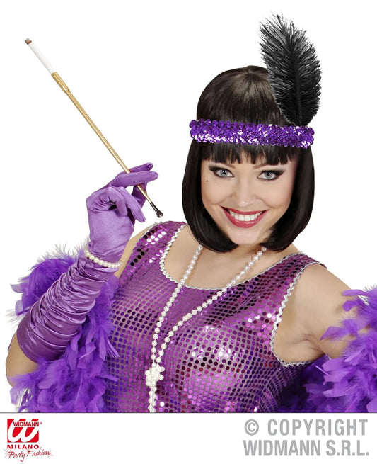 Fascia per testa in paillettes piuma nera - tuttocostumi.it