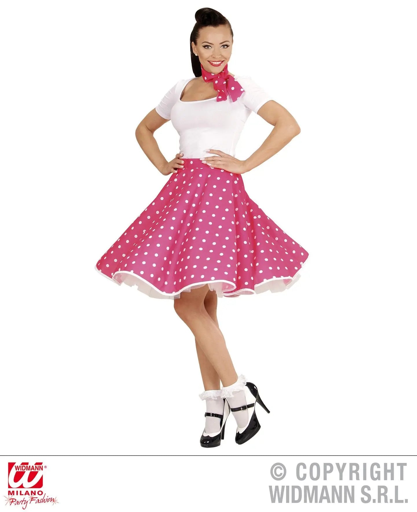 Gonna e foulard a pois ANNI 50 ROSA - tuttocostumi.it