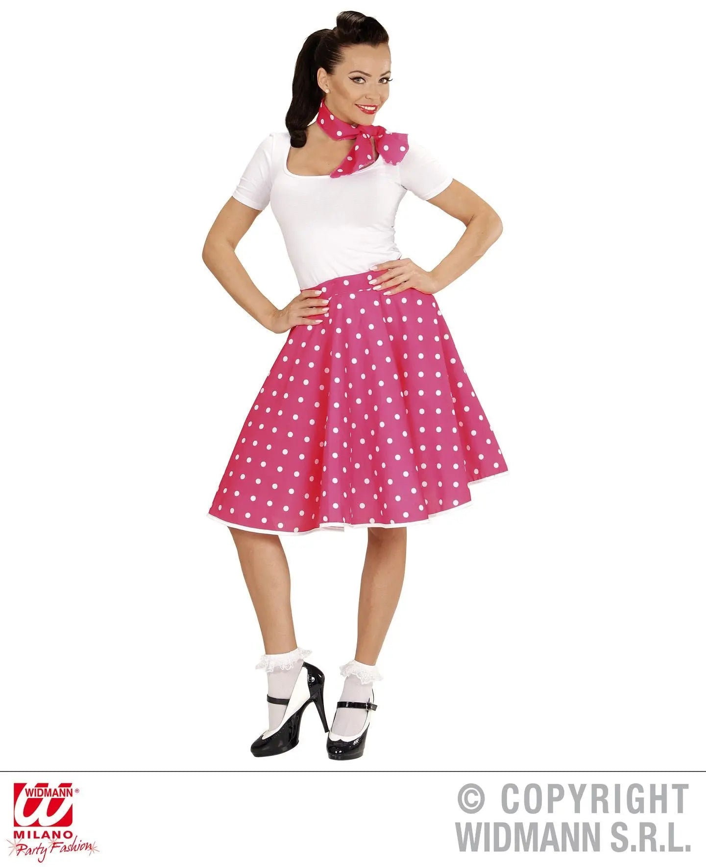 Gonna e foulard a pois ANNI 50 ROSA - tuttocostumi.it