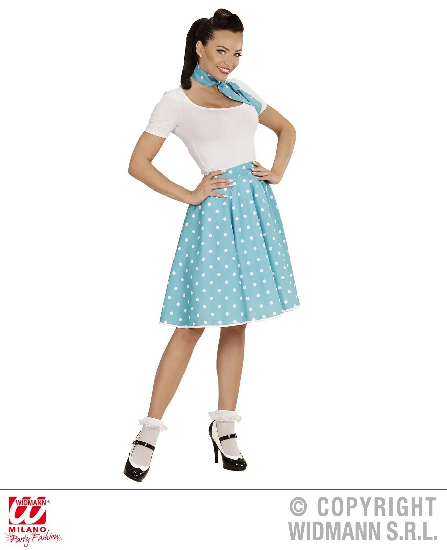 Gonna e foulard a pois ANNI 50 TURCHESE - tuttocostumi.it