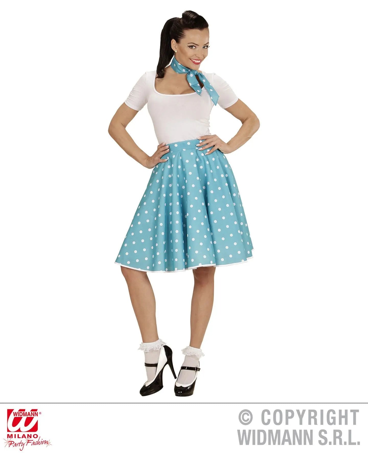Gonna e foulard a pois ANNI 50 TURCHESE - tuttocostumi.it