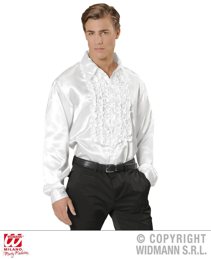 Camicia con volant in raso bianca XXL - tuttocostumi.it