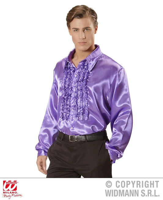 Camicia con volant in raso viola XL - tuttocostumi.it