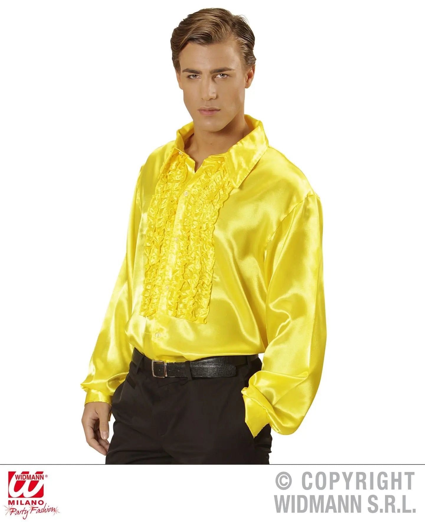 Camicia con volant in raso giallo XL - tuttocostumi.it