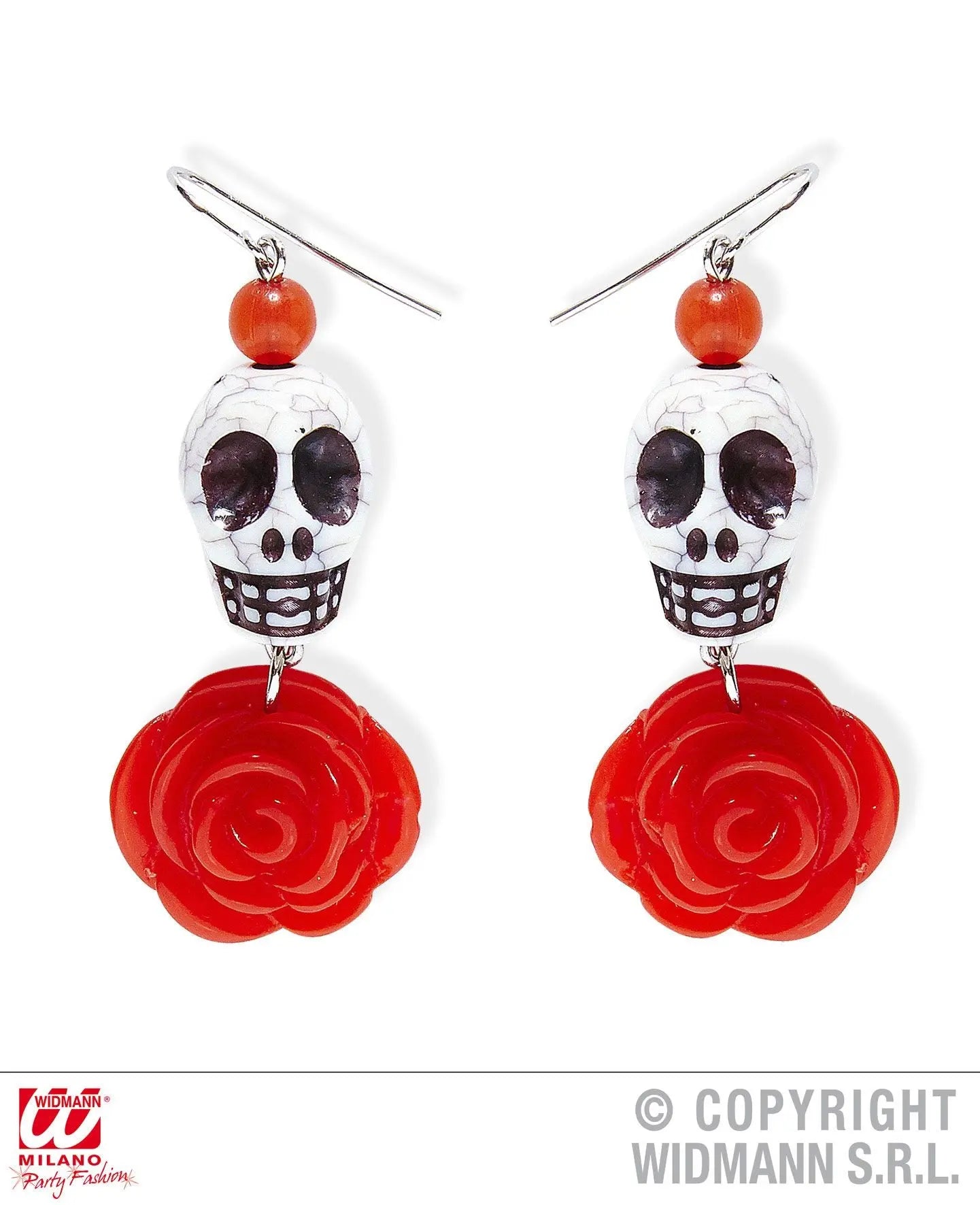 Orecchini TESCHIO BIANCO CON ROSA ROSSA - tuttocostumi.it