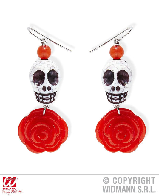 Orecchini TESCHIO BIANCO CON ROSA ROSSA - tuttocostumi.it