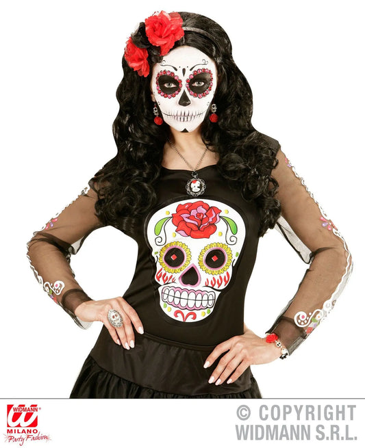 Orecchini TESCHIO BIANCO CON ROSA ROSSA - tuttocostumi.it