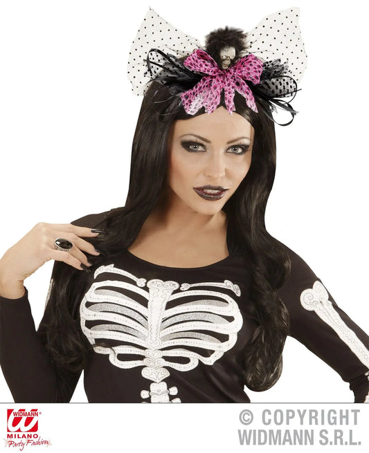 Cerchietto TESCHIO e FIOCCO ROSA - tuttocostumi.it