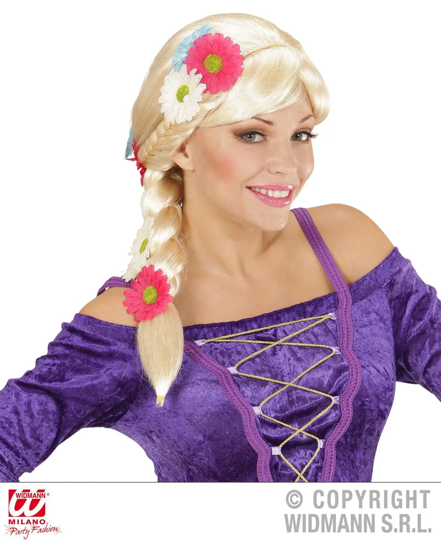 Parrucca RAPERONZOLO con fiori - tuttocostumi.it
