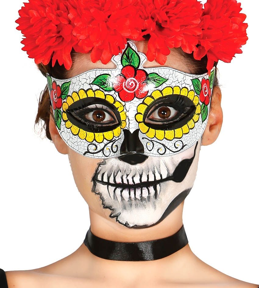 Domino DIA DE LOS MUERTOS gialla di Guirca - tuttocostumi.it