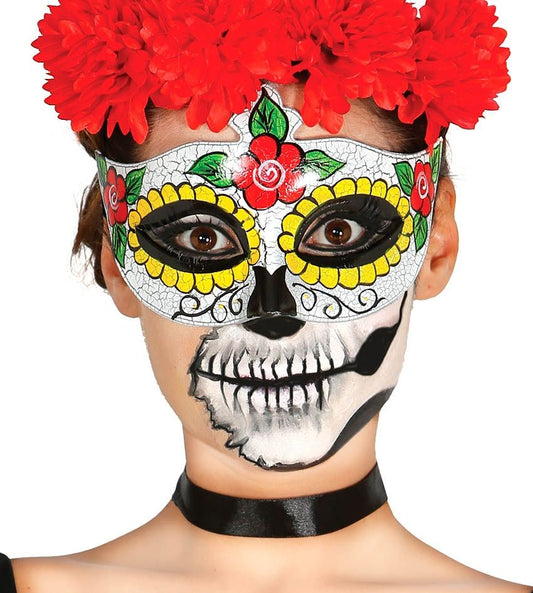 Domino DIA DE LOS MUERTOS gialla di Guirca - tuttocostumi.it