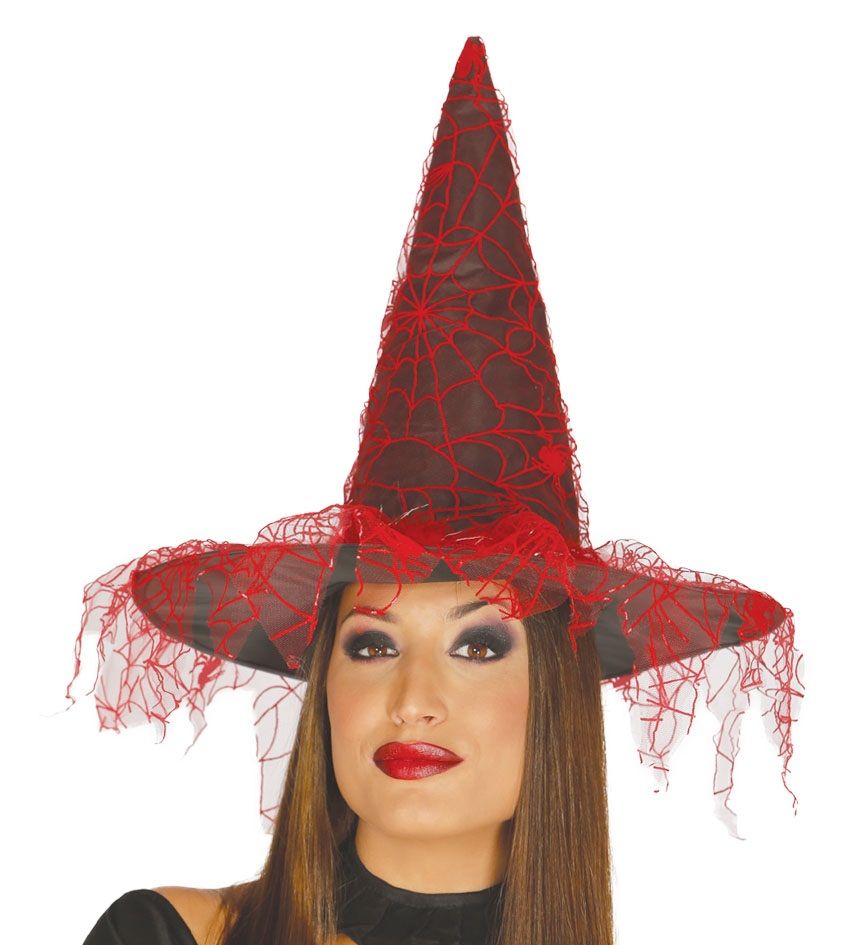Cappello STREGA con velo rosso di Guirca - tuttocostumi.it