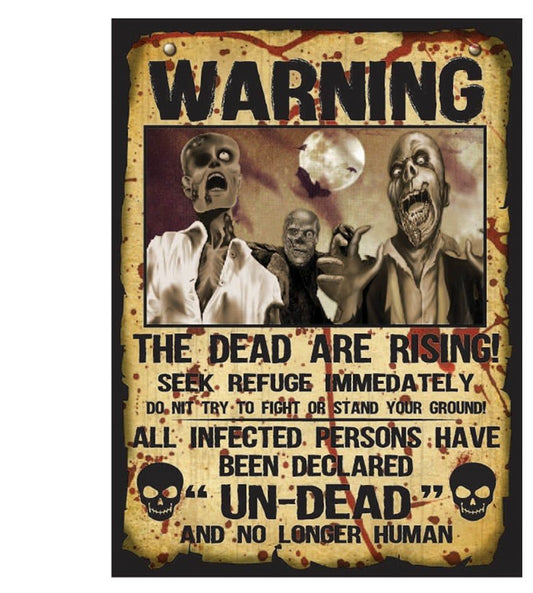 Set da 2 insegne zombie "WARNING" 38 X 28 cm di Guirca - tuttocostumi.it