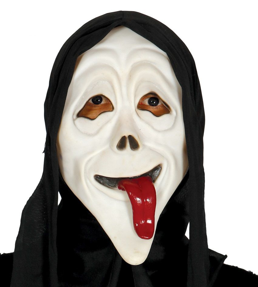 Cappuccio con maschera assassino con linguaccia di Guirca - tuttocostumi.it