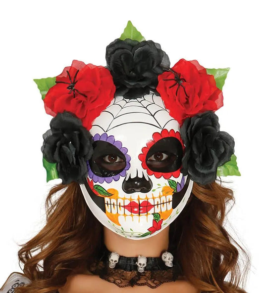 Maschera scheletro PAPEL MACHE con fiori - tuttocostumi.it