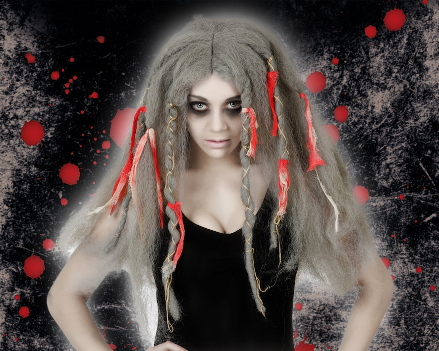 Parrucca crespa STREGA ZOMBIE con NASTRI di Atosa - tuttocostumi.it