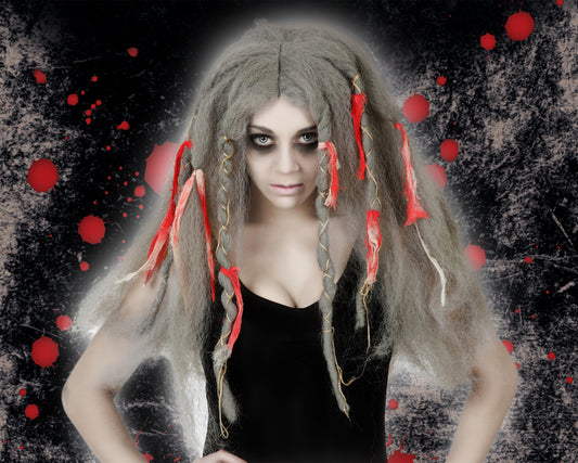 Parrucca crespa STREGA ZOMBIE con NASTRI di Atosa - tuttocostumi.it