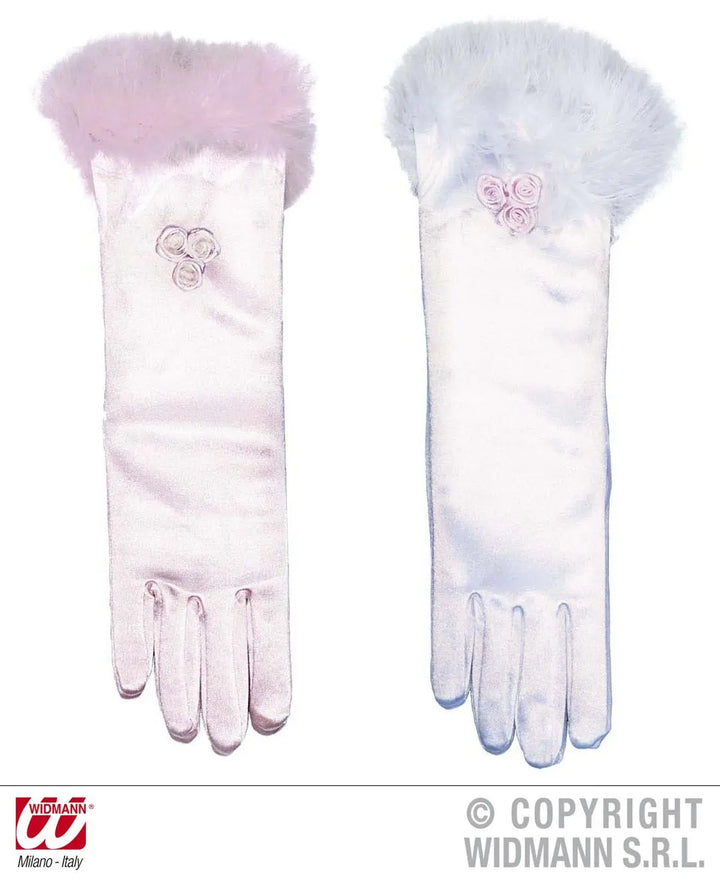 Guanti bambina LUNGHI IN SATIN con marabou - tuttocostumi.it