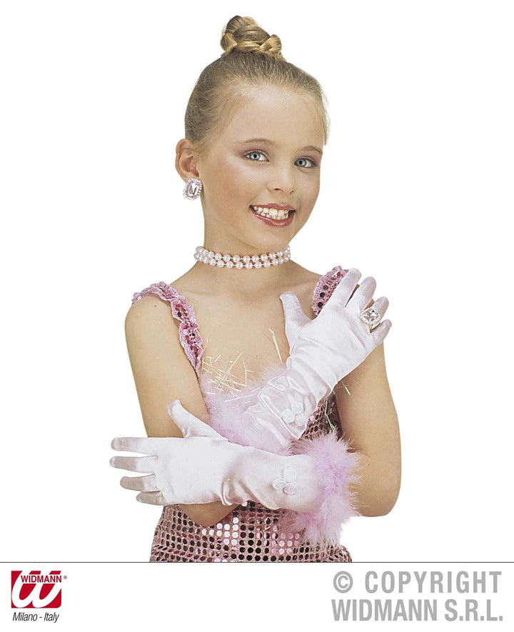 Guanti bambina LUNGHI IN SATIN con marabou - tuttocostumi.it