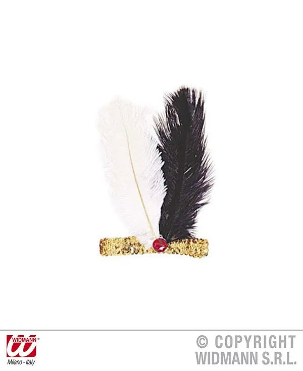 Fascia CHARLESTON paillettes colorate, gemma e 2 PIUME - tuttocostumi.it