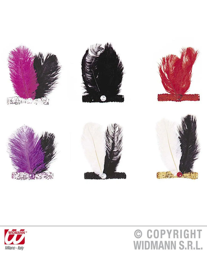 Fascia CHARLESTON paillettes colorate, gemma e 2 PIUME - tuttocostumi.it