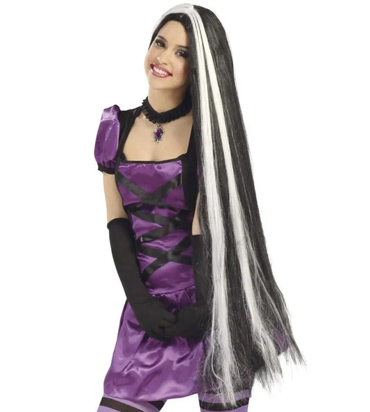 Parrucca lunga NERA MECHES BIANCHE - tuttocostumi.it