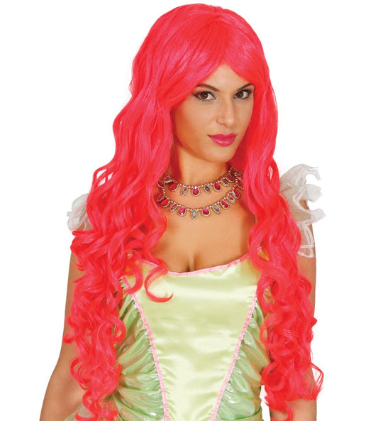 Parrucca lunga capelli mossi rosa di Guirca - tuttocostumi.it