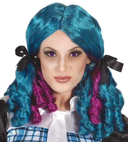 Parrucca azzurra con code e boccoli - tuttocostumi.it