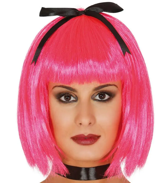 Parrucca rosa con fiocco - tuttocostumi.it