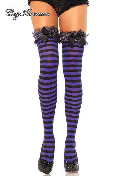 Calze a righe con balza ricamata e fiocco di Leg Avenue - tuttocostumi.it