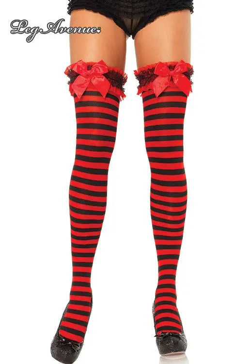 Calze a righe con balza ricamata e fiocco di Leg Avenue - tuttocostumi.it