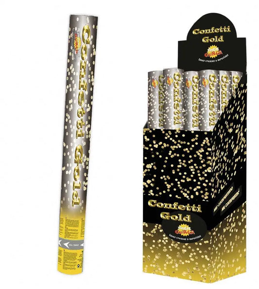 Tubo spara coriandoli oro 40 cm - tuttocostumi.it