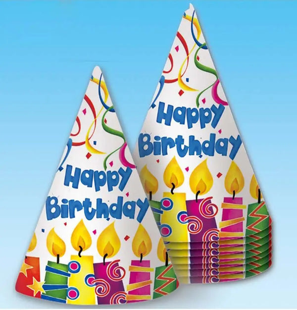 Confezione da 8 cappellini HAPPY BIRTHDAY - tuttocostumi.it