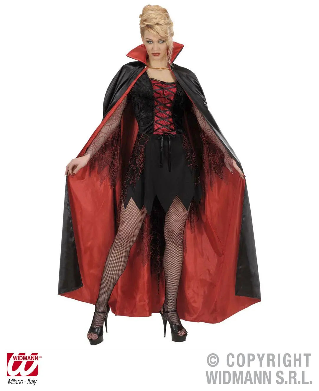Mantello NERO-ROSSO foderato in RASO 158 cm - tuttocostumi.it
