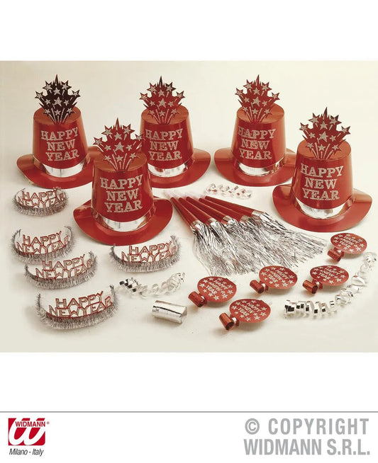 Party kit HAPPY NEW YEAR rosso - tuttocostumi.it