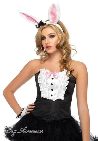 Bustino nero/bianco in raso con fiocco di Leg Avenue - tuttocostumi.it