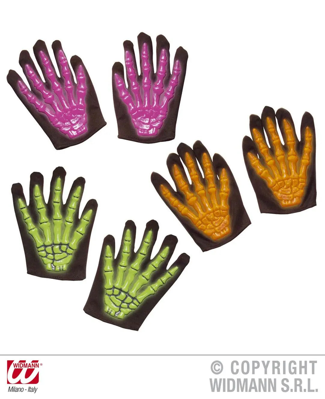 Guanti scheletro 3D fluorescenti bambino - tuttocostumi.it