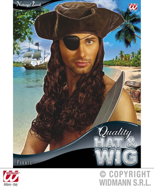 Tricorno PIRATA similpelle con parrucca - tuttocostumi.it